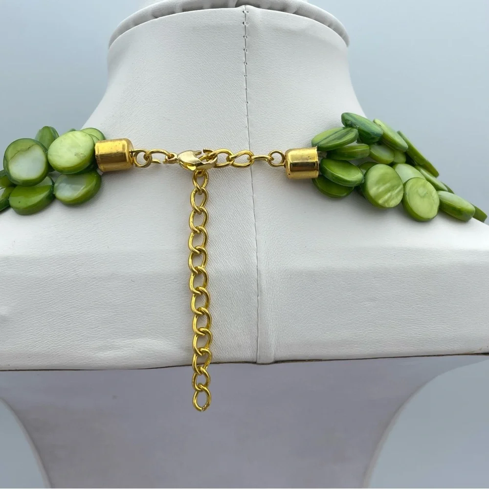 Stunning Green Multi-Strand Shell Disc Necklace – Adjustable Statement Jewelry